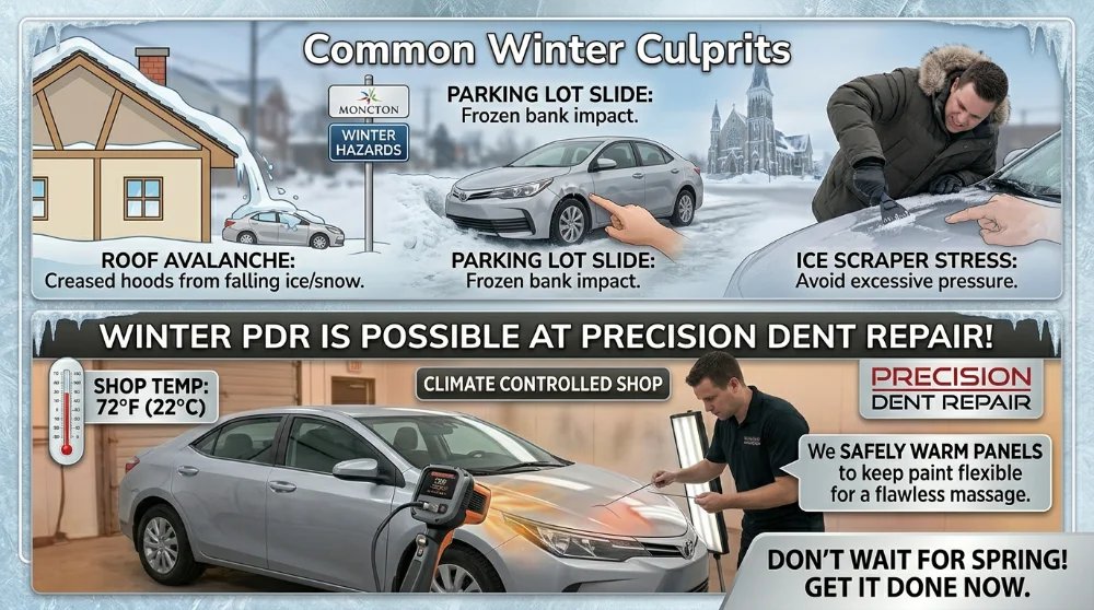 Winter Hazards in Moncton. Dents, Ice, and Salt